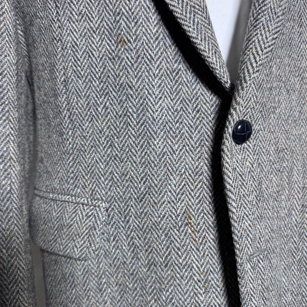 1980s‎ Saks Fifth Avenue Blazer Mens 40R Grey Herringbone Wool Tweed Vintage